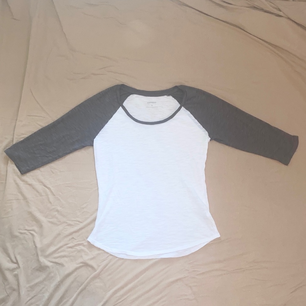 Express Womens Olive Green & White Baseball Tshirt